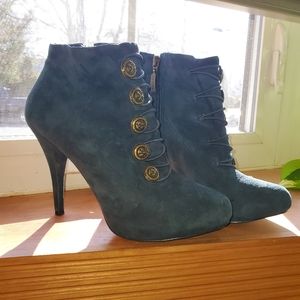 Blue genuine suede booties